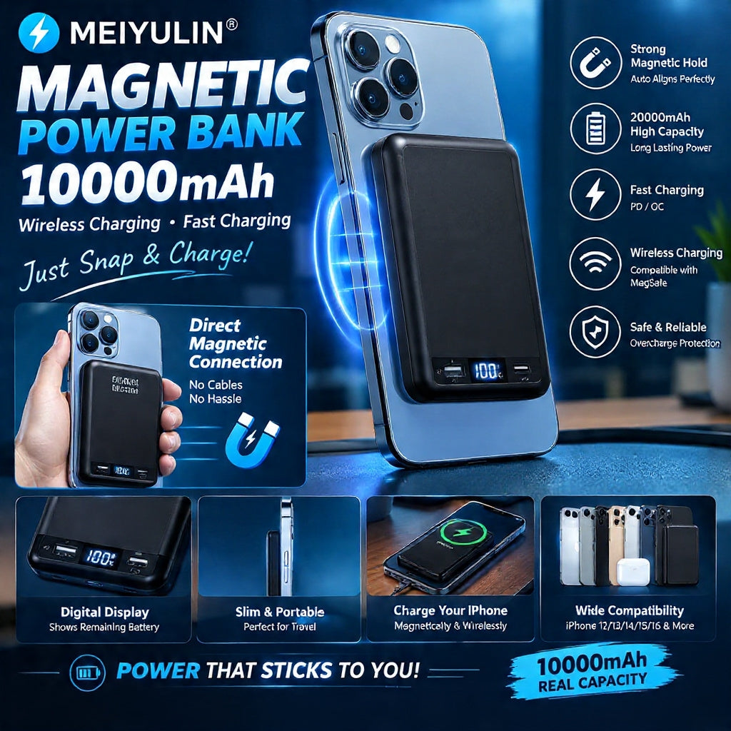 Portable 10,000mAh 2-in-1 Magnetic Power Bank For iPhone & android  |UAE delivery 1-3 days
